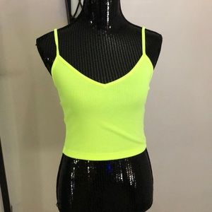 Express neon yellow ribbed crop top